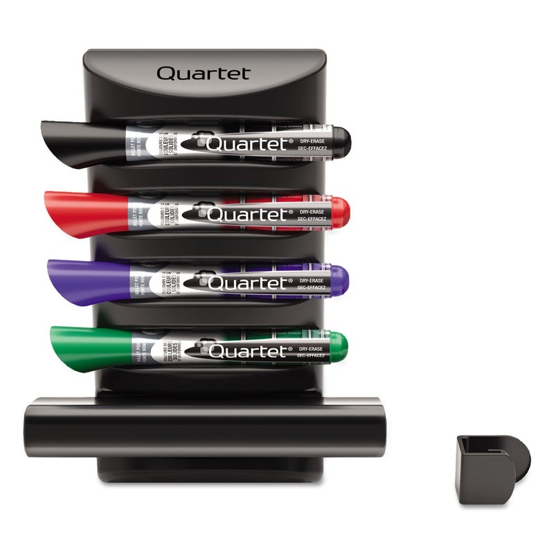 Quartet Prestige 2 Connects Marker Caddy, Includes 4 Chisel Tip EnduraGlide Dry-Erase Markers and 1 Eraser, Whiteboard Accessories, Black (85377) - Image 1